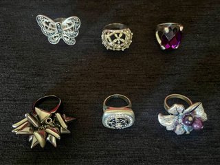 Lote de 6 Anillos Mariposa Flor Púrpura