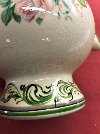 Jarra faiança pintada à mão c/ flores