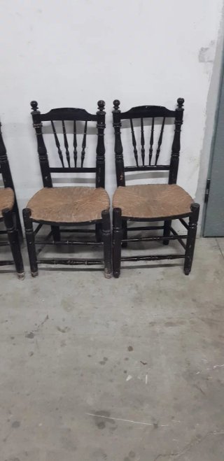 4 Sedie in Legno e Sedile in Enea Marrone