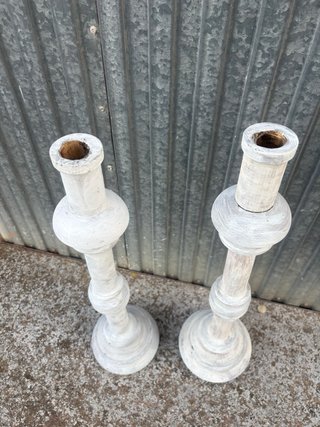 Pareja Candelabros Madera Antiguos