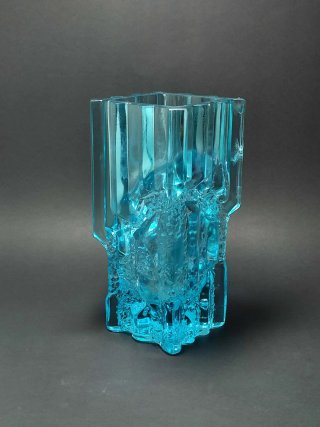 Jarrón Cristal Azul Vintage Efecto Hielo