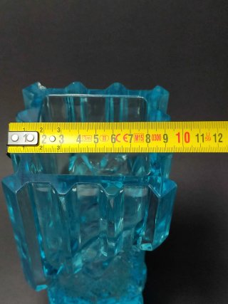 Jarrón Cristal Azul Vintage Efecto Hielo
