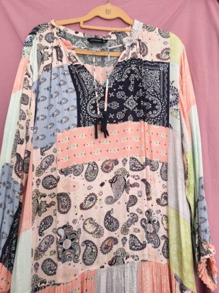 Vestido maxi patchwork multicolor