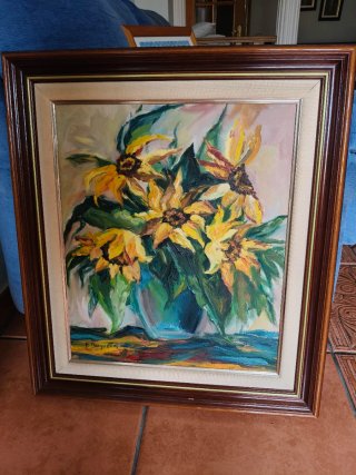 Cuadro de girasoles pintado al óleo