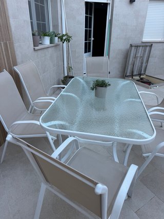 Mesa y 6 Sillas Jardín Cristal y Metal