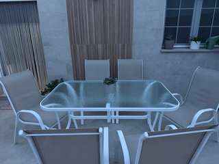 Mesa y 6 Sillas Jardín Cristal y Metal