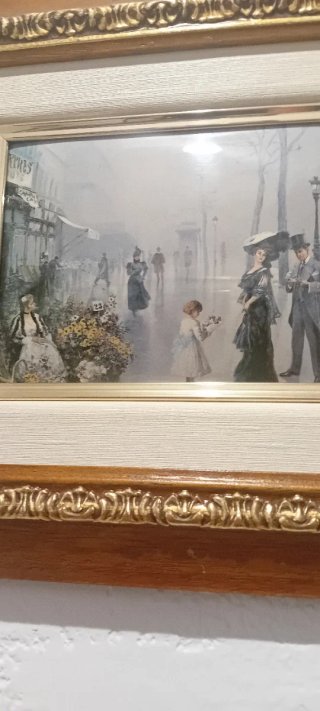 Duo di quadri Parigi con motivi decorativi in smalto su legno e metallo