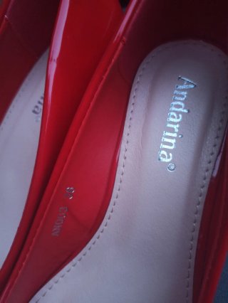 Zapatos de tacón ancho rojo charol talla 36