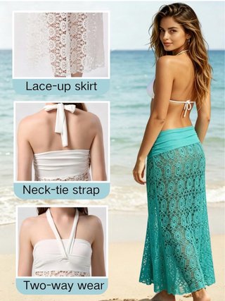 DUAL: Vestido falda Halter Playa verde