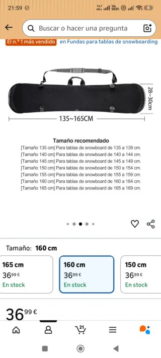 Funda para tabla de snowboard 160cm
