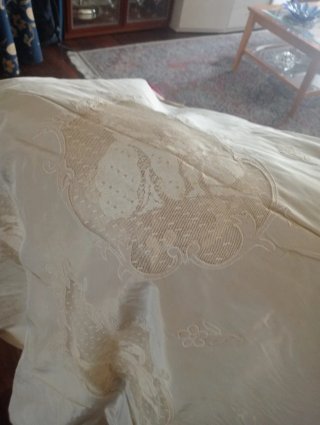 Copriletto Vintage Raso Seta Écru