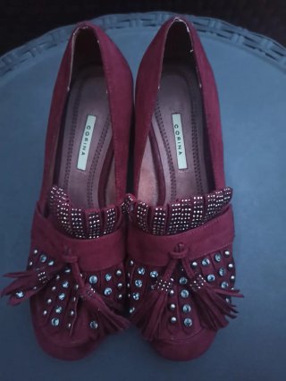Zapatos granates tacón ancho talla 36