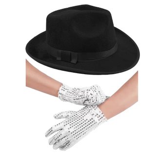 Sombrero Negro Guantes Lentejuelas MICHAEL JACKSON