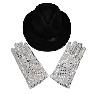 Sombrero Negro Guantes Lentejuelas MICHAEL JACKSON