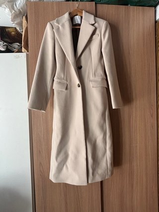 Abrigo largo lana mujer beige
