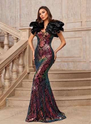 Vestido fiesta lentejuelas multicolor