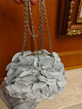 Bolso de fiesta gris perla con fular