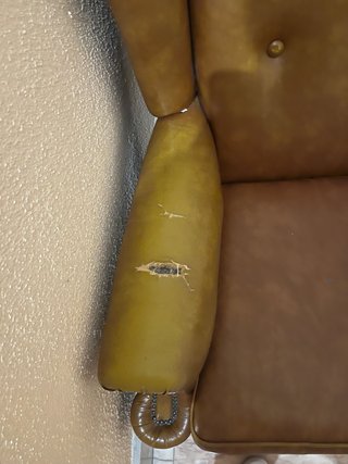 Sillón orejero de cuero marrón