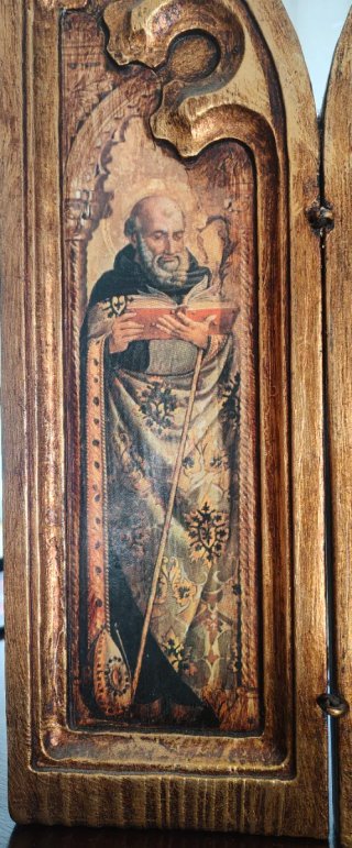 Tríptico religioso gótico madera tallada