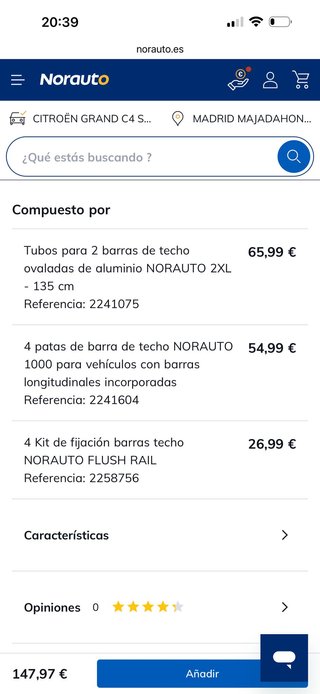 Barras techo Norauto aluminio kit Citroën Grand C4