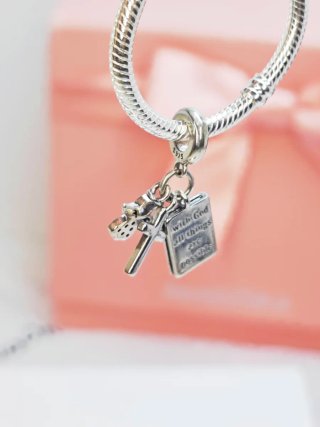Charm S925 Biblia, Cruz y Ángel religioso