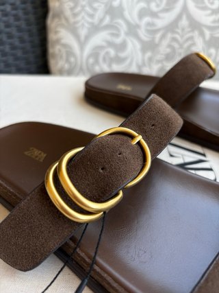 Sandalias Zara Marrón Hebilla Dorada Talla 37