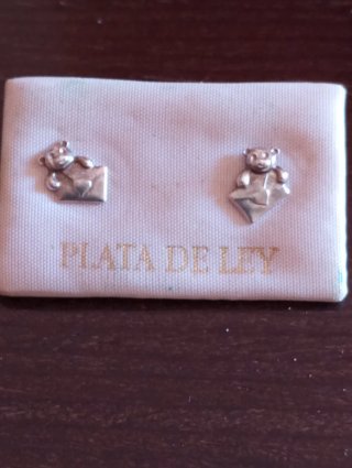 Pendientes infantiles de plata oso