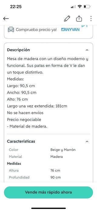 Mesa de comedor extensible de 181 abierta ,madera