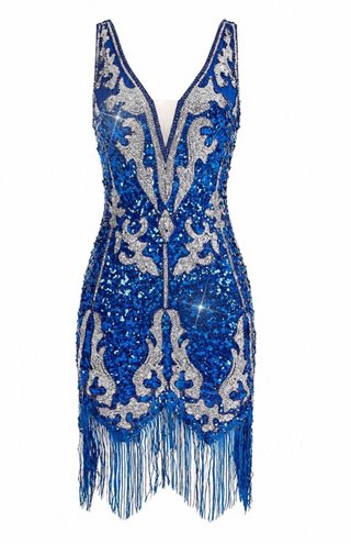 Vestido fiesta lentejuelas azul y plata