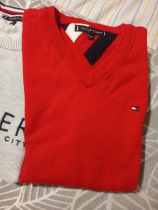 Jersey Tommy Hilfiger Niño Gris y Rojo Talla 152