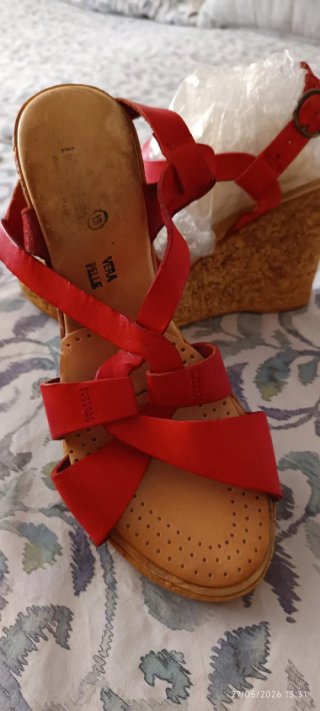 Sandalias rojas cuña cuero mujer talla 40