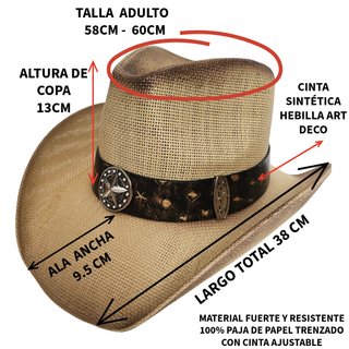 Sombrero Cowboy Talla 58CM - Paja Trenzada Adulto