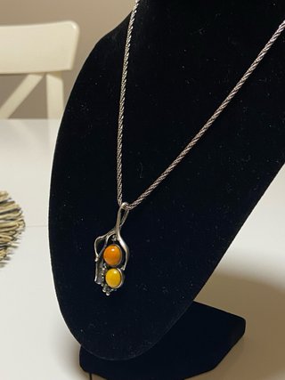 Collar Plata 925 con Piedras Naranja y Amarillas