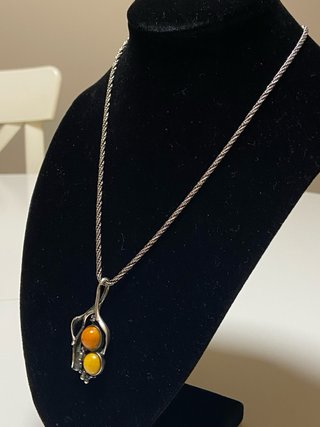 Collar Plata 925 con Piedras Naranja y Amarillas