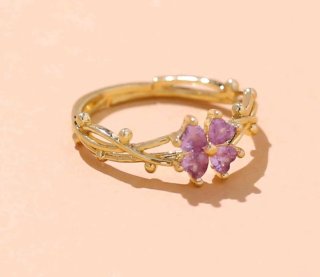 Anillo flor morada y dorada