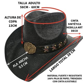 Sombrero Vaquero Talla Adulto 60CM Negro Western