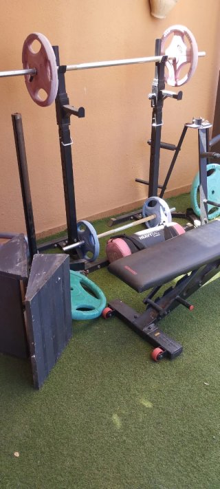 Set Gimnasio Banco, Barra y Pesas