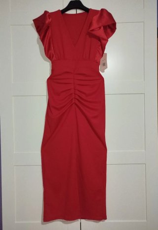 Vestido rojo midi, talla única