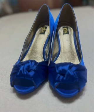 Zapatos de tacón azul satén Talla 36