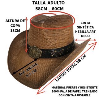 Sombrero Cowboy Paja Talla 60CM Marrón Vaquero