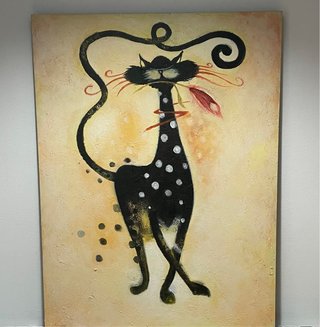 Cuadro infantil gato negro lunares