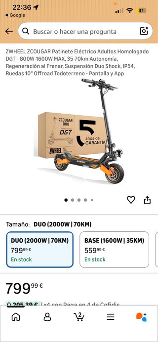URGEENTTEEEEE Patinete Eléctrico ZWHEEL DUO 2000W