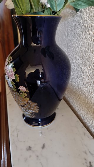 Jarrón estilo japonés azul y multicolor