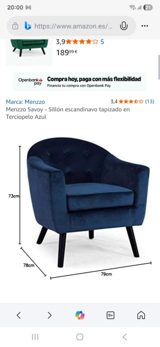 Butaca terciopelo azul klein