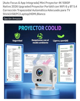 Proyector Portátil COOLID 4K 1080P WiFi 6