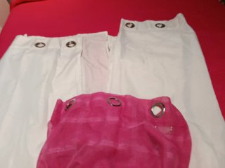 Pack 3 cortinas: 2 blancas y 1 fucsia