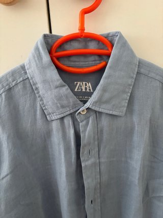 Camisa Lino Zara Talla S Azul