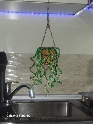 Colgante Maceta Artesanal Cuentas Verdes