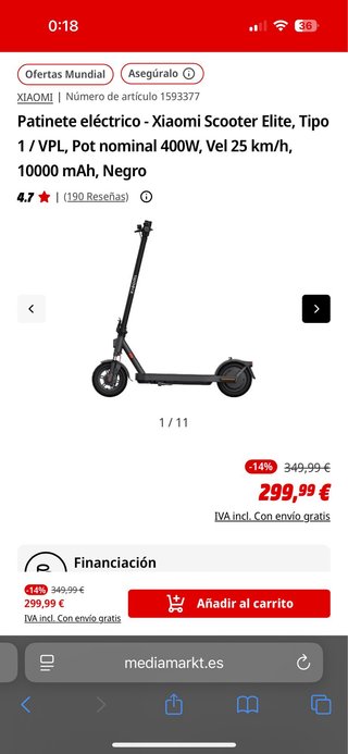 Patinete Xiaomi Elite en estado impecable
