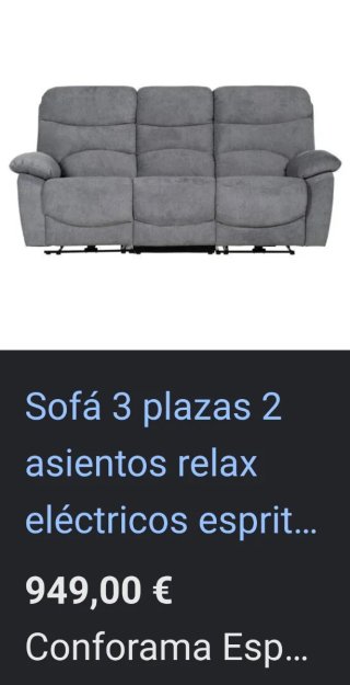 Sofá eléctrico gris de tela 3 plazas. Sofa